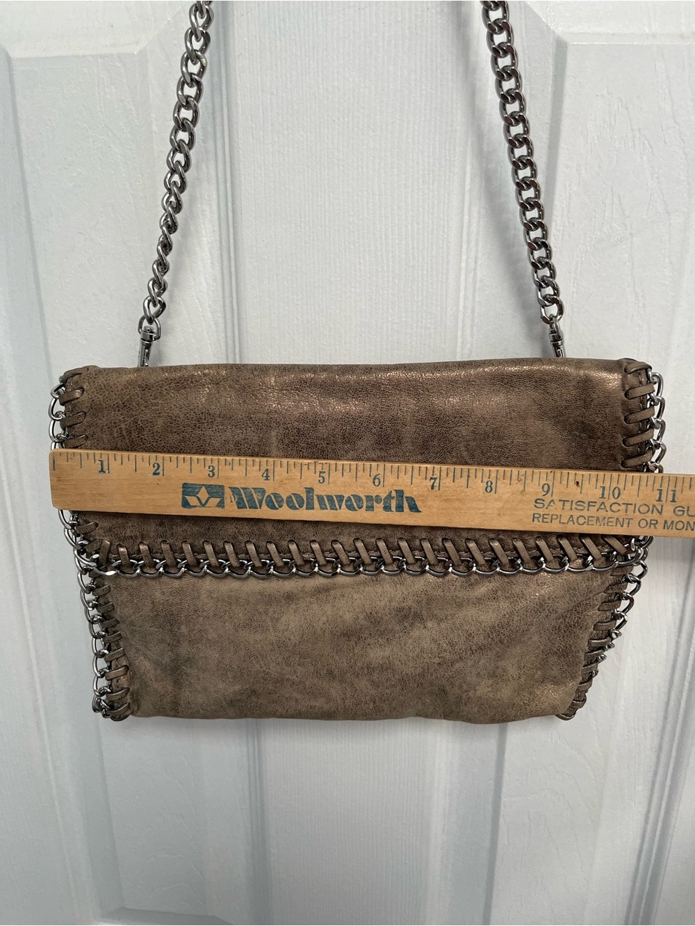Michael Kors Distressed Leather Chain Trim Shoulder Clutch HandBag - Picture 11 of 17